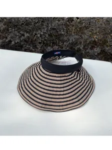 Cappello da sole vuoto a righe da donna, tesa larga protezione UV cappellino estivo pieghevole.
