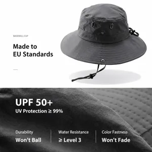 Outdoor sun protection bucket hat for men, wide brim summer fishing hiking cap, breathable.