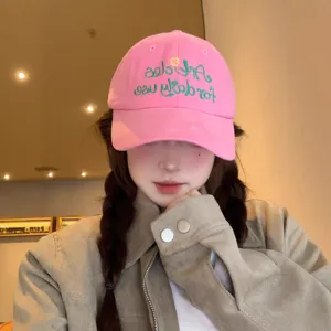 Pink embroidered baseball hat for women, cute casual soft top sun visor cap spring new style