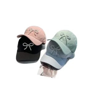 Women pearl bow baseball cap casual soft top sun hat stylish adjustable dad hat chic aesthetic