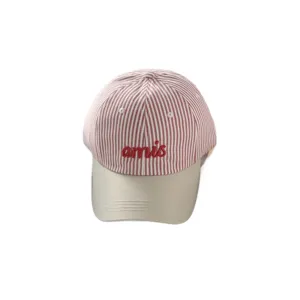 Korean style striped embroidered baseball cap with red and white stripes, fashion sun hat.