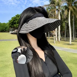 Donna estate cappello visiera parasole a righe parte superiore vuota tesa larga protezione UV