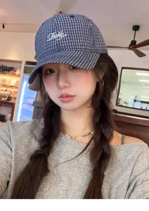 Korean style plaid embroidered baseball cap for women, casual versatile duck hat.