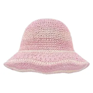 Pink straw bucket hat for women, sweet wide brim sun hat, casual beach vacation summer hat.
