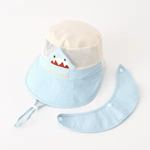 Cute baby sun hat breathable mesh kids bucket hat detail view with detachable brim and shark