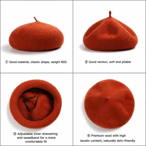 Women's autumn and winter wool beret stylish solid color vintage artist painter hat solid