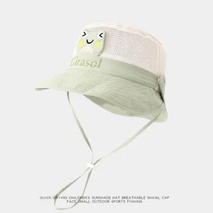 Children sun hat breathable mesh cute frog bucket hat adjustable outdoor summer cap