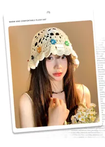 Handmade crochet hollow flower bucket hat, vintage Japanese style knit sun hat for women.
