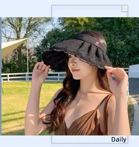 Summer women wide brim empty top sun hat fashion casual outdoor beach anti-uv visor caps