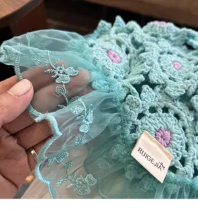 Crochet Lace Bucket Hat Women Spring Summer Hollow Out Floral Sun Hat Detail View