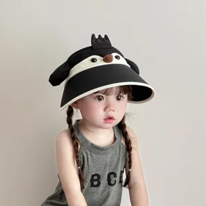 Kids Cute Penguin Sun Hat Summer Outdoor Empty Top Sunshading Cap Foldable Baby Beach Hat Boys Girls Visor Hat