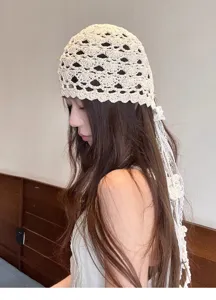 Hollow lace tassel headscarf hat women spring summer vintage knitted cap sun protection