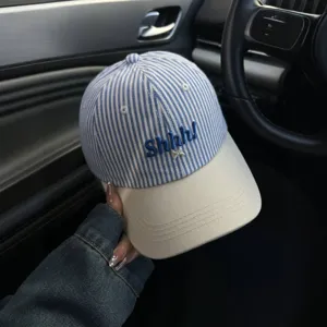 Korean Style Striped Embroidered Baseball Cap Women Sun Protection Curved Brim Casual Fashion Summer Hat