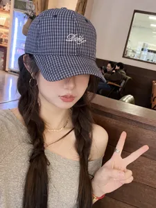 Korean style grid embroidered baseball cap, stylish and versatile chic hat for women.