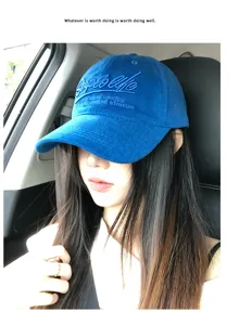 Vintage blue embroidered baseball cap for women, wide brim sun hat for daily wear outdoor style.