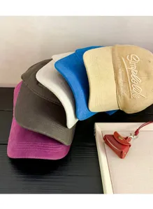 Vintage embroidered corduroy baseball cap with wide brim, trendy casual sun protection hat.
