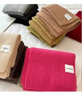 Cozy thick knit scarf detail view, winter warm solid color winter neck warmer for couple.