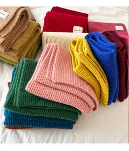 Chic winter knitted scarf, solid color thick warm cozy couple fashion student daily wear