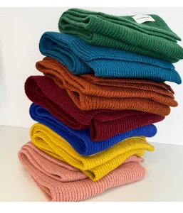 Korean style thick knitted scarf solid color winter warm couple soft fashion cozy neck warmer