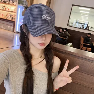 Korean style plaid embroidered baseball cap for women, versatile and stylish duck tongue hat.