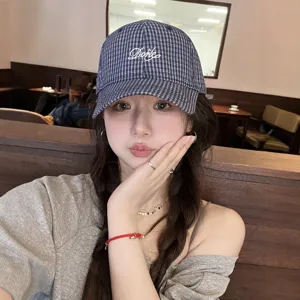 Korean style plaid embroidered baseball cap for women, versatile face-flattering cap.