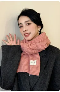 Korean style pink knitted scarf, thick warm solid color winter scarf for women and students.