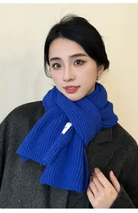 Blue knitted ribbed winter scarf for women warm soft cozy thermal casual stylish cold weather neck warmer