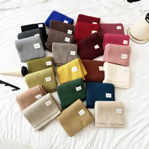 Korean style thick knit scarf winter warm solid color casual couple student soft scarf