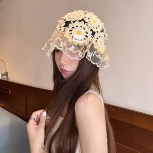 Japanese crochet lace bucket hat women spring summer hollow basin hat sweet sun hat