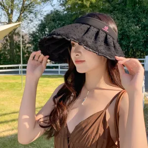 Summer women sun protection empty top hat large brim ruffled sunhat stylish outdoor beach cap