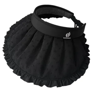 Summer women black sun visor hat wide brim ruff empty top sun protection outdoor travel hat