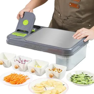 Multifunktionaler Gemüseschneider mit edelstahl Schneidebrett, praktisches Küchenhelfer.