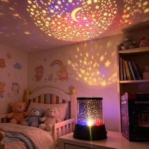 Luz nocturna proyector de estrellas para dormitorio infantil, lampara cosmos con luna.