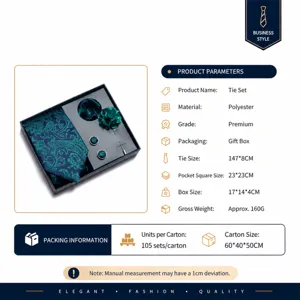 Men's jacquard tie gift box set including pocket square, cufflinks and lapel pin for business.