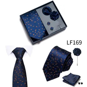 Elegante set de regalo de corbata de negocios para hombre con pañuelo y gemelos detalle