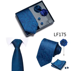 Conjunto corbata hombre azul estampado caja regalo pañuelo gemelos boda formal