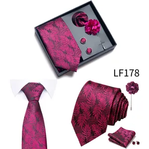 Conjunto regalo corbata hombre boda pañuelo gemelos flor solapa estampado hojas rosa