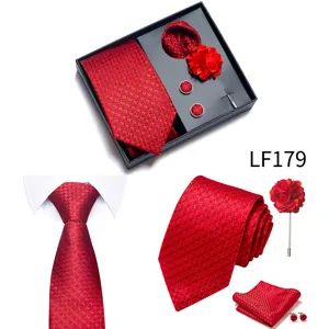 Set de regalo de corbata roja para hombre con pañuelo gemelos para boda negocios.