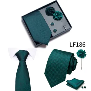 Lujoso juego de corbata verde oscura para hombre con pañuelo de bolsillo gemelos boda.