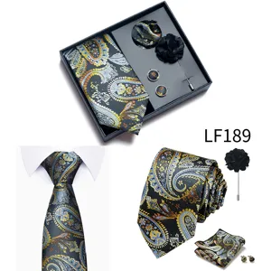 Set de corbata paisley para hombre caja de regalo con pañuelo gemelos y broche para boda negocios