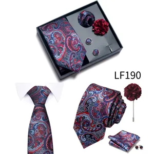 Conjunto corbata paisley hombre caja regalo pañuelo gemelos boda traje accesorios moda