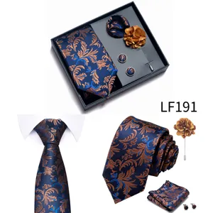 Set de regalo de corbata de boda para hombre con motivo floral, pañuelo y gemelos elegantes.
