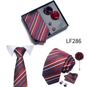 Mens jacquard tie gift set with pocket square cufflinks lapel flower business gift box.