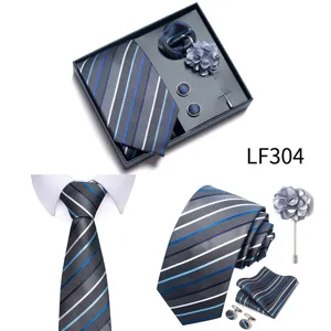 Men's jacquard tie gift box set striped necktie pocket square cufflinks brooch business