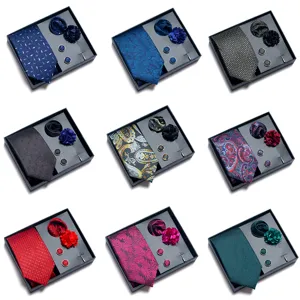 Corbata de Negocios para Hombre Boda Pañuelo de Bolsillo Gemelos Broche Poliéster Jacquard Paisley Rayado Accesorios de Traje Formal