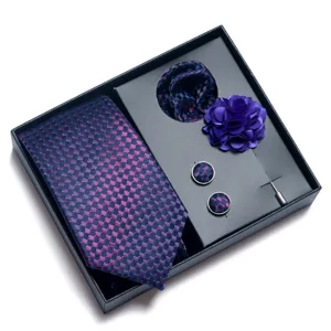 Set de regalo de corbata de boda de negocios para hombre, corbata estampada, pañuelo y gemelos.