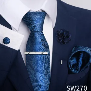 Ανδρικό Μπλε Paisley Γραβάτα Σετ Κοστούμι Πουκάμισο Μανικετόκουμπια Γάμου Αξεσουάρ