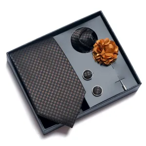 Men's Jacquard Tie Gift Box Set Business Suit Accessory Set with Cufflinks and Pocket Square