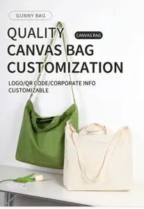 Canvas shoulder bag and tote bag detail view, showing durable cotton fabric material and straps.