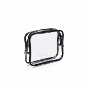 Klares PVC Kosmetiktasche Detail zeigt wasserdichtes transparentes Material und Rand.